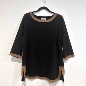 Coldwater Creek, Black with Tan 3/4-Sleeve Dress Shirt Tunic, Size XL/16